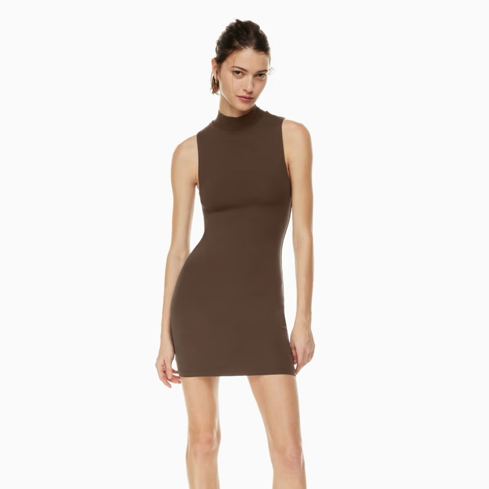 Aritzia Babaton Mockneck mini Dress in Taupe size XS